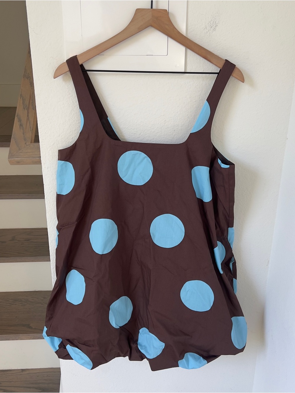 Anthropologie Maeve Maeve Poplin Bubble Mini Dress in Polka Dot Brown / Blue NWT - Picture 4 of 6